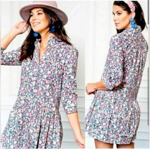 The Shirt Dress By Rochelle Behrens Drop Waist Floral Button Down Dress
